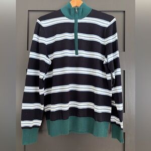 Brooks Brothers Navy and Green Striped 1/3 Zip-Up Sweater Size Medium